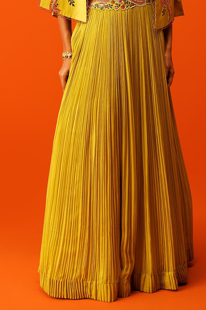 Yellow Georgette Pleated Skirt Set by Rishi & Soujit at Pernia's Pop Up Shop