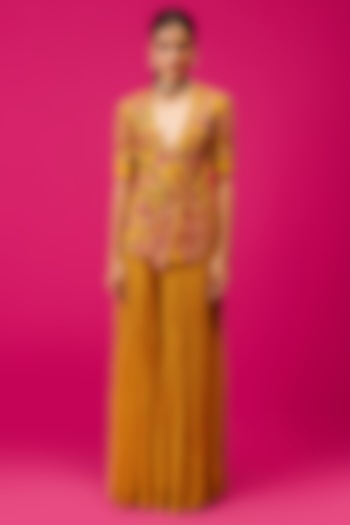 Yellow Georgette Gathered Pant Set by Rishi & Soujit at Pernia's Pop Up Shop