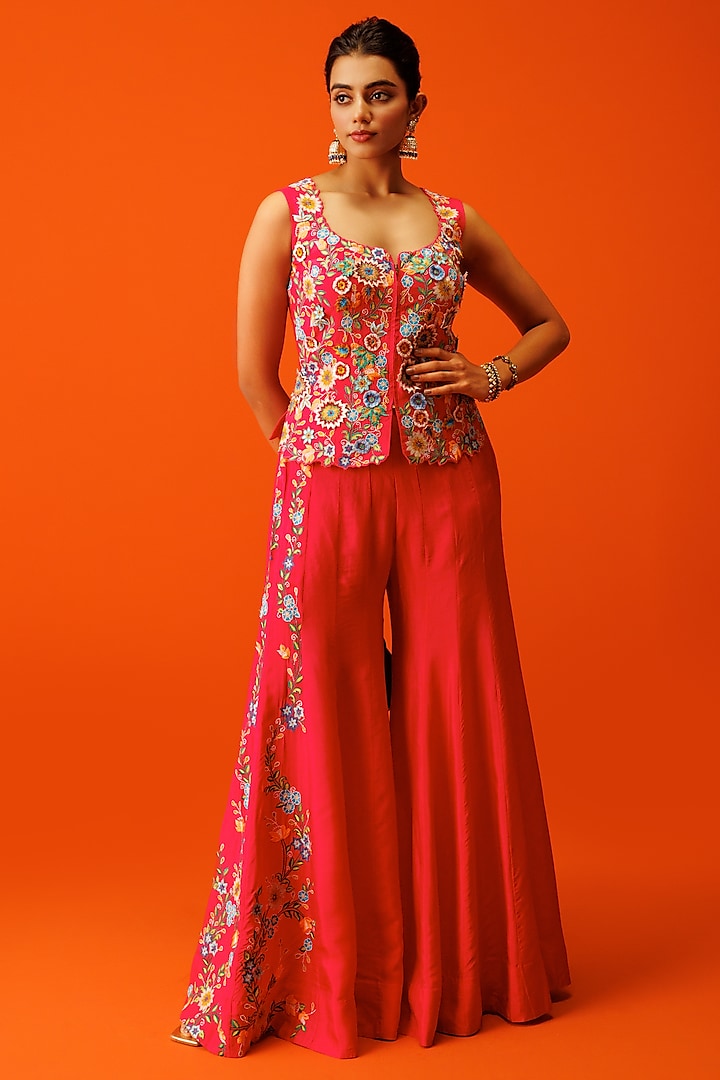 Pink Bemberg Silk Flared Pant Set by Rishi & Soujit at Pernia's Pop Up Shop