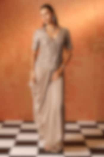 Slate Grey Crepe Draped Skirt Set by Rishi & Soujit at Pernia's Pop Up Shop