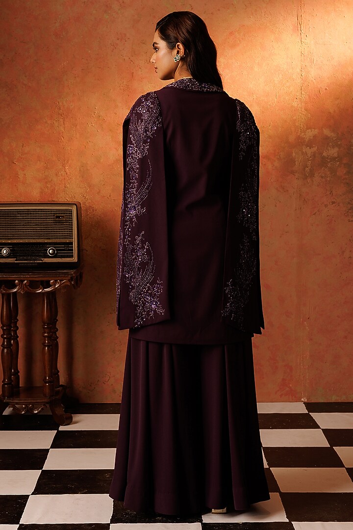 Purple Georgette Hand Embroidered Jacket Set by Rishi & Soujit at Pernia's Pop Up Shop