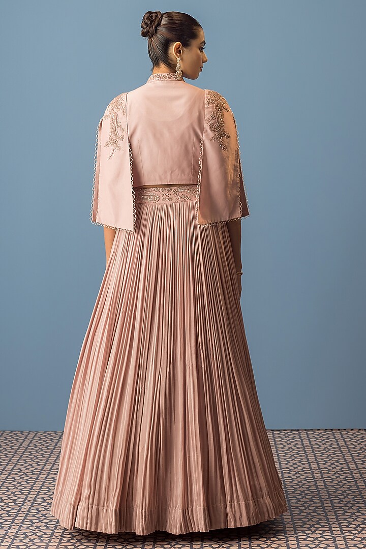 Pink Crepe Hand Embroidered Jacket Wedding Lehenga Set by Rishi & Soujit at Pernia's Pop Up Shop