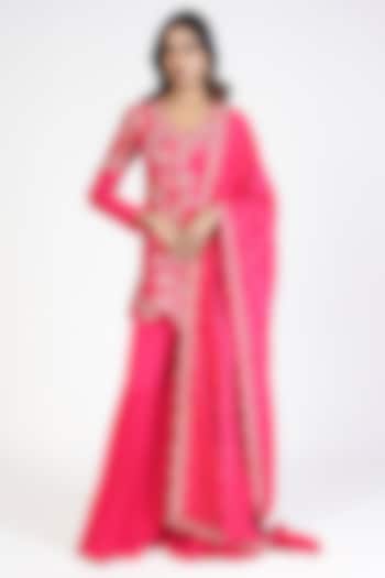 Pink Georgette Flared Wedding Sharara Set by Rishi & Soujit at Pernia's Pop Up Shop