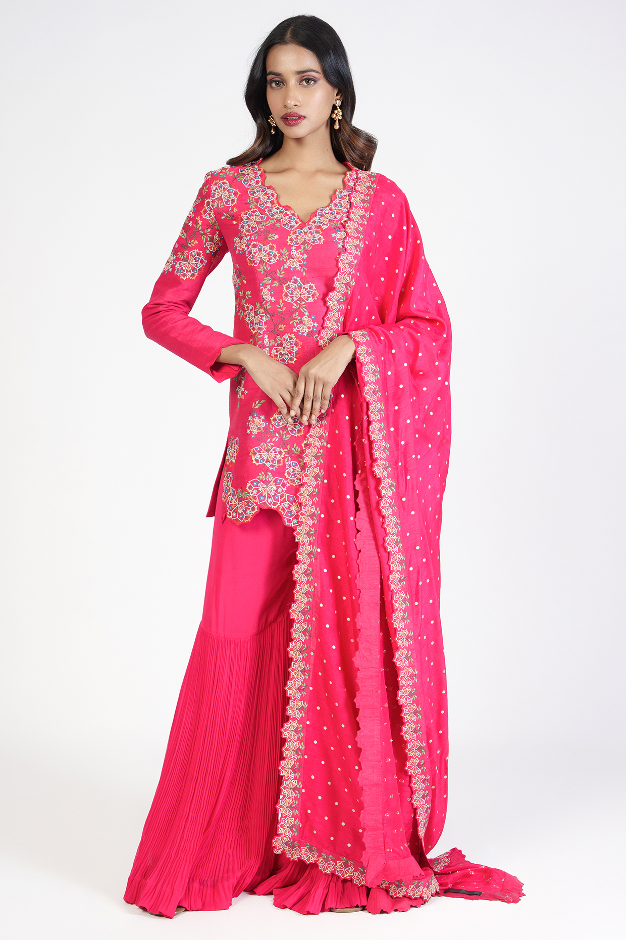 Pink Georgette Flared Wedding Sharara Set by Rishi & Soujit at Pernia's Pop Up Shop