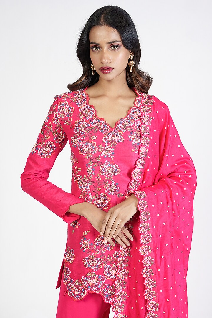 Pink Georgette Flared Wedding Sharara Set by Rishi & Soujit at Pernia's Pop Up Shop
