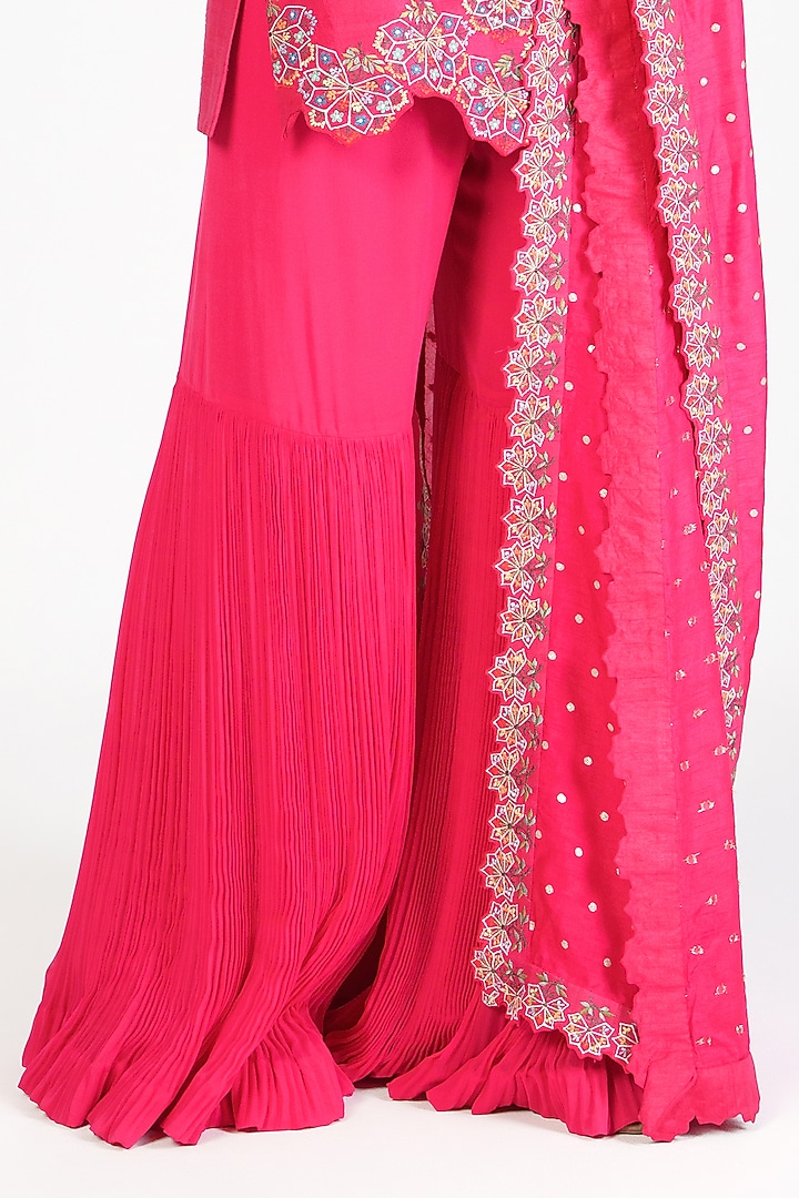 Pink Georgette Flared Wedding Sharara Set by Rishi & Soujit at Pernia's Pop Up Shop