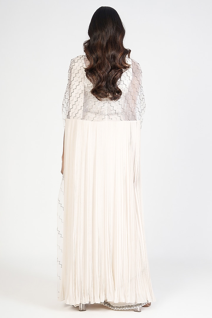 Ivory Organza Swarovski Embroidered Pant Wedding Saree Set by Rishi & Soujit at Pernia's Pop Up Shop