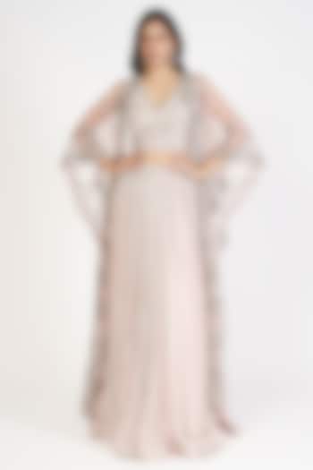 Blush Pink Organza & Crepe Embellished Jacket Wedding Lehenga Set by Rishi & Soujit at Pernia's Pop Up Shop