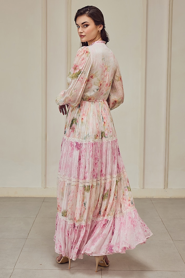 Multi-Colored French Chiffon Floral Printed Maxi Party Wear Dress by Roseroom by Isha Jajodia at Pernia's Pop Up Shop