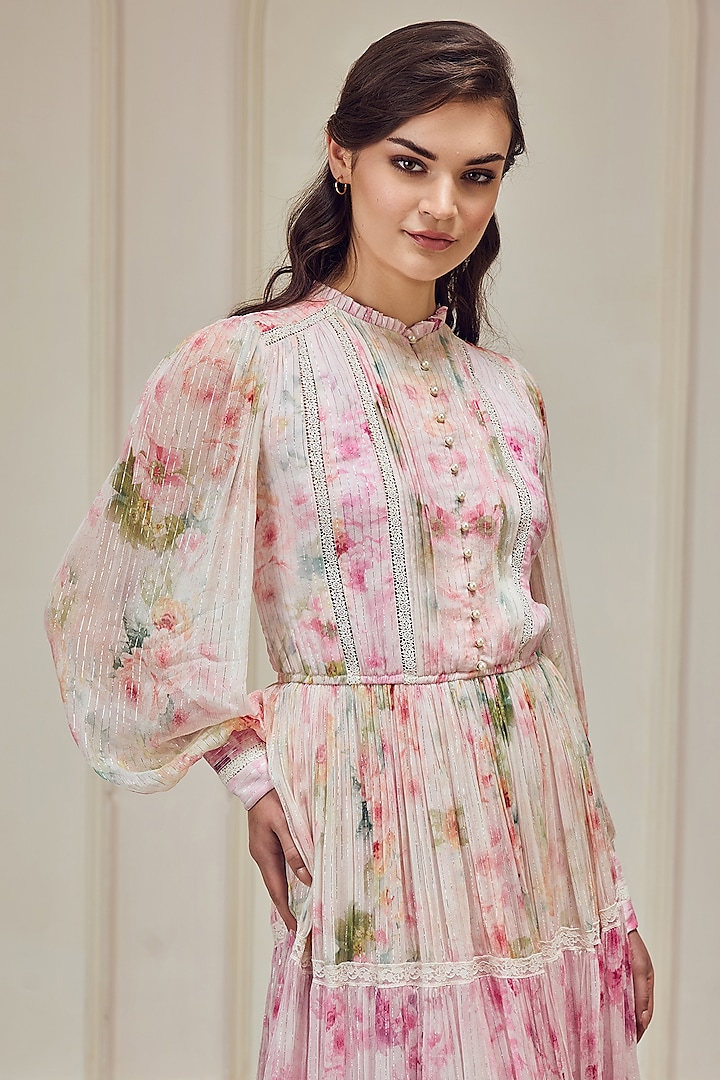 Multi-Colored French Chiffon Floral Printed Maxi Dress by Roseroom 