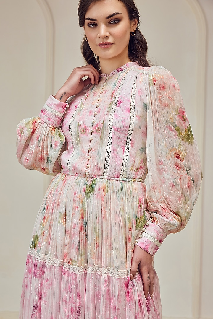 Multi-Colored French Chiffon Floral Printed Maxi Party Wear Dress by Roseroom by Isha Jajodia at Pernia's Pop Up Shop