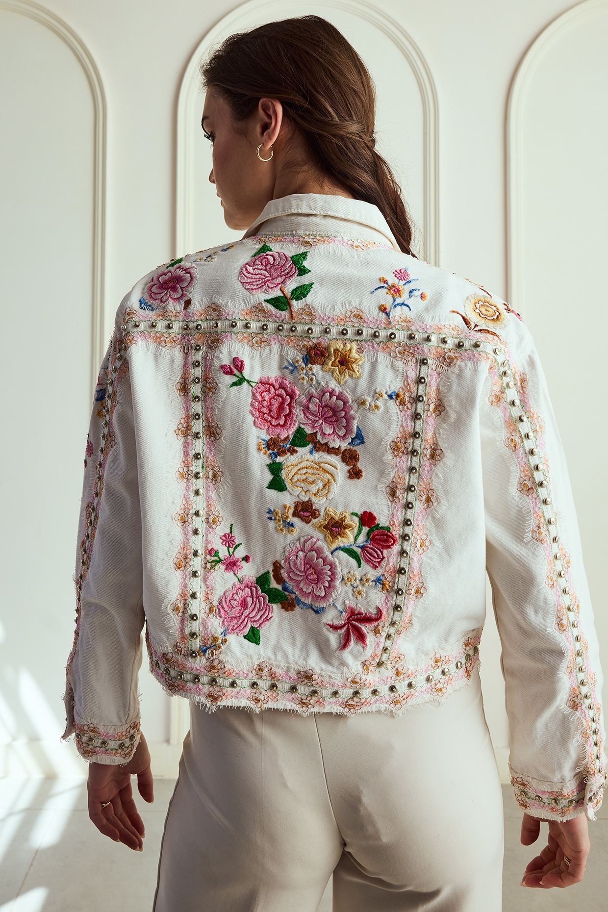 r*m様 ROSE EMBROIDERY JACKET AMERI ameri vintage ROSE EMBROIDERY JACKET Womens Vintage America Blue