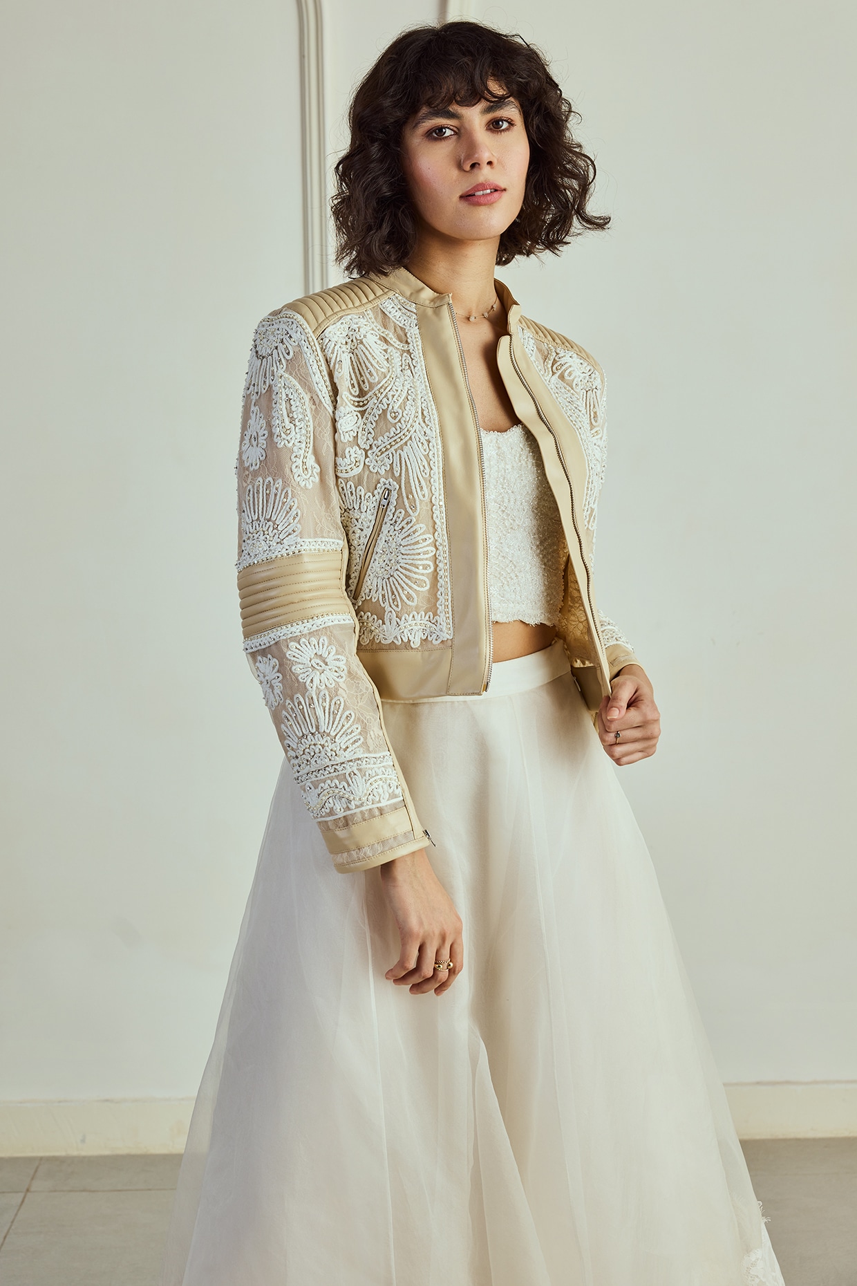 PATCHWORK EMBROIDERY LACE JACKET&SKIRT
