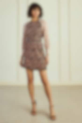 Black & Brown Cotton Slub Printed Mini Dress With Belt by Roseroom by Isha Jajodia at Pernia's Pop Up Shop