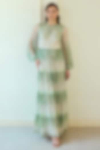 Ivory & Green French Chiffon Floral Printed Maxi Dress by Roseroom by Isha Jajodia at Pernia's Pop Up Shop