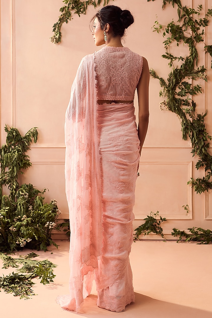 Baby Pink Organza Reception Saree Set by Roseroom by Isha Jajodia at Pernia's Pop Up Shop