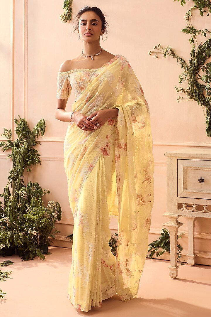 Yellow Chiffon Saree Set by Roseroom by Isha Jajodia at Pernia's Pop Up Shop