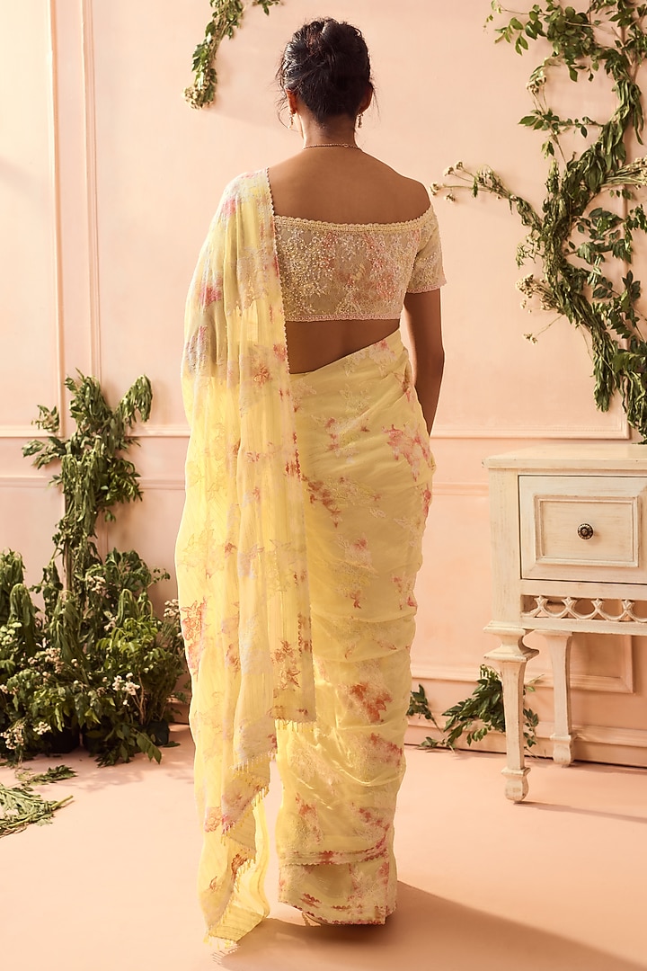 Yellow Chiffon Reception Saree Set by Roseroom by Isha Jajodia at Pernia's Pop Up Shop