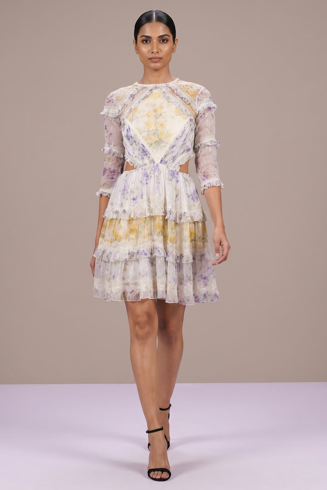Roseroom by Isha Jajodia Multi-Colored Chiffon Printed Ruffled Dress