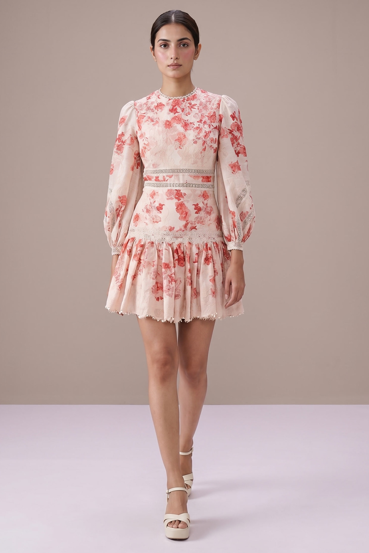 Roseroom by Isha Jajodia Blush Pink & Ivory Silk Linen Printed Mini Dress