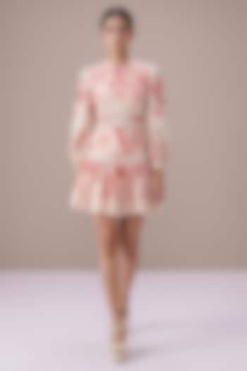 Blush Pink & Ivory Silk Linen Printed Mini Cocktail Dress by Roseroom by Isha Jajodia at Pernia's Pop Up Shop