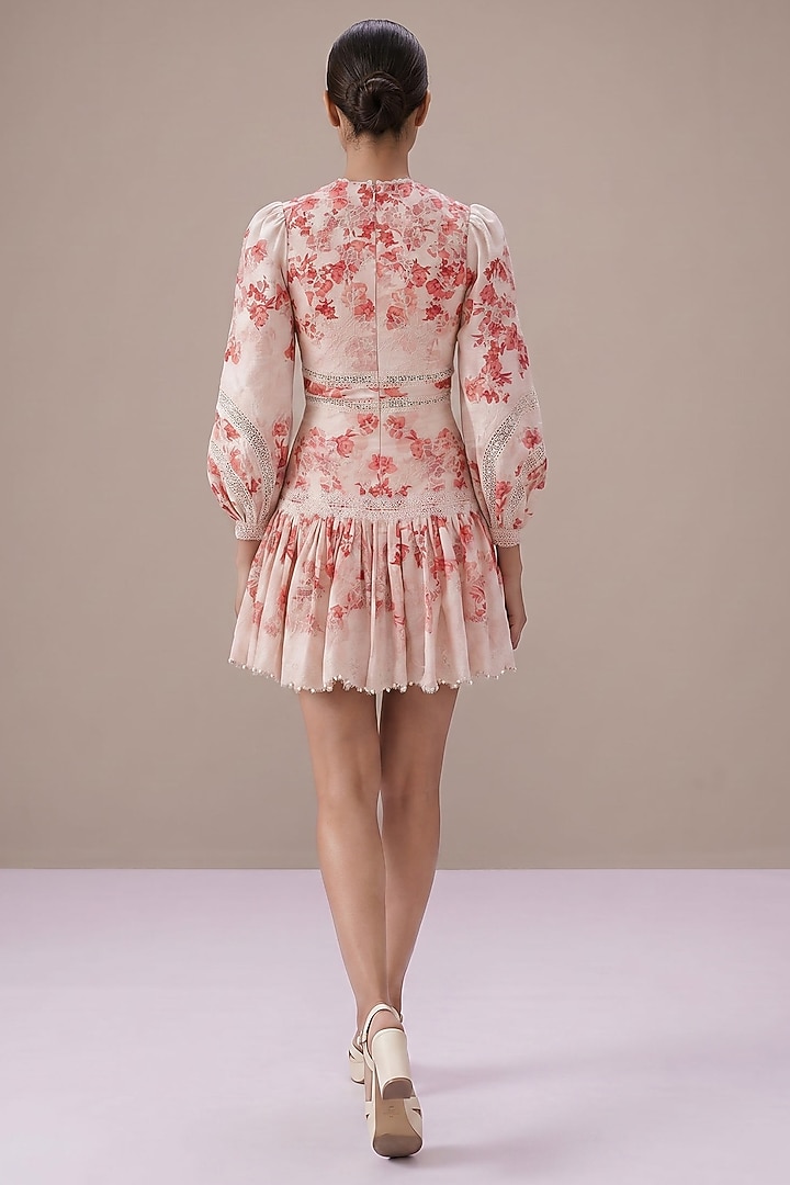 Blush Pink & Ivory Silk Linen Printed Mini Cocktail Dress by Roseroom by Isha Jajodia at Pernia's Pop Up Shop