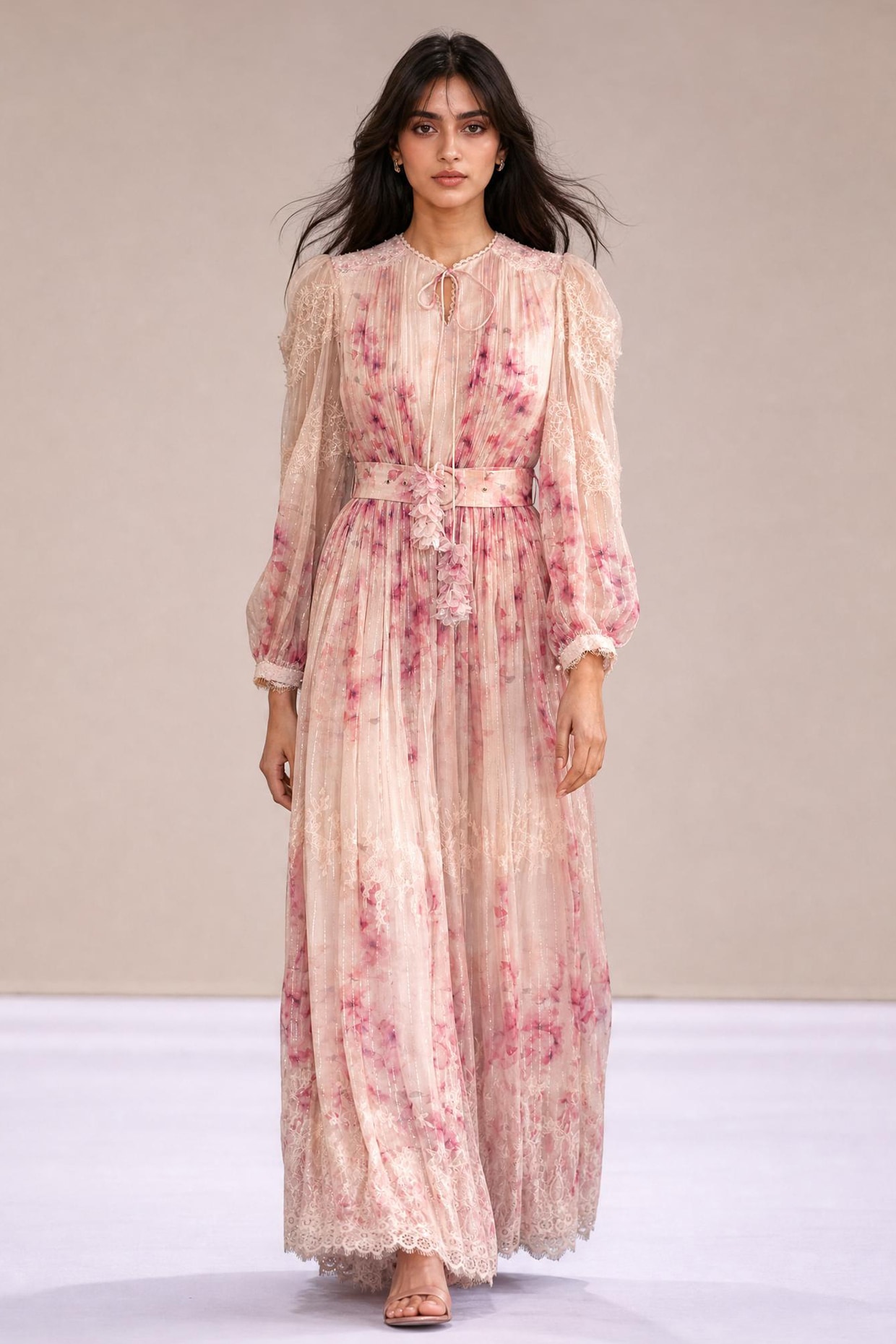 Roseroom by Isha Jajodia Blush Pink & Ivory Chiffon Printed Maxi Dress