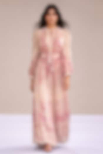 Blush Pink & Ivory Chiffon Printed Maxi Party Wear Dress by Roseroom by Isha Jajodia at Pernia's Pop Up Shop