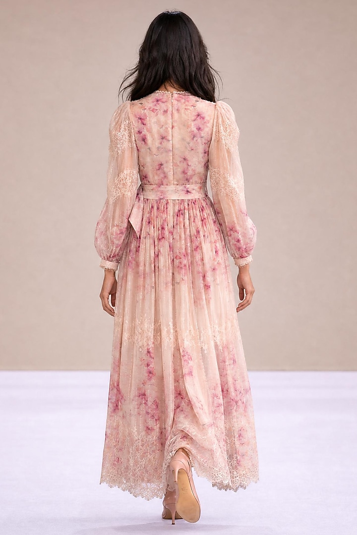 Blush Pink & Ivory Chiffon Printed Maxi Party Wear Dress by Roseroom by Isha Jajodia at Pernia's Pop Up Shop
