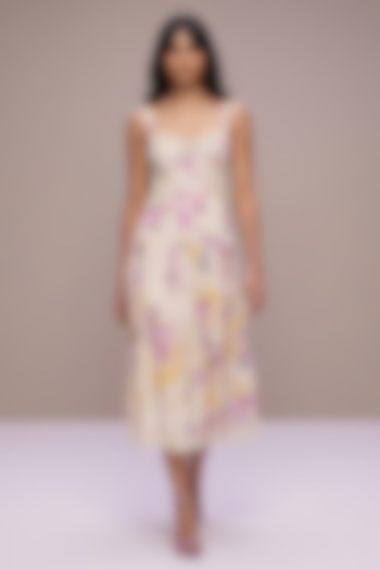 Multi-Colored Silk Satin & Cotton Voile Floral Printed Party Wear Dress by Roseroom by Isha Jajodia at Pernia's Pop Up Shop