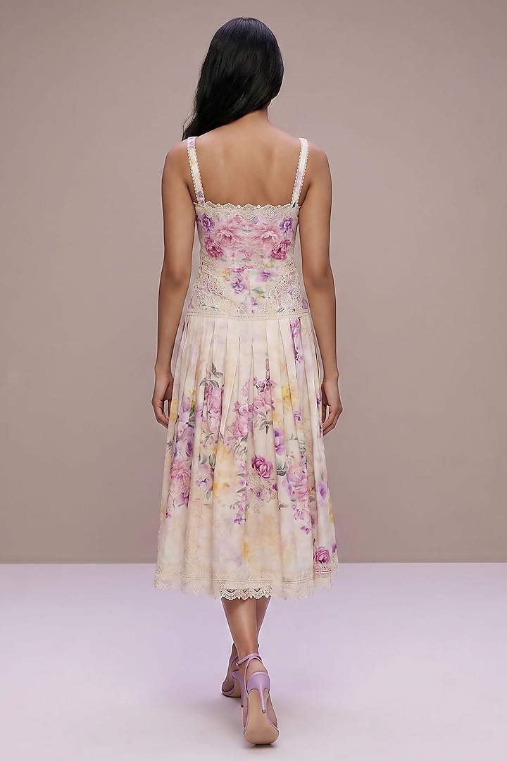 Multi-Colored Silk Satin & Cotton Voile Floral Printed Party Wear Dress by Roseroom by Isha Jajodia at Pernia's Pop Up Shop