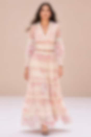 Multi-Colored Chiffon Floral Printed Tiered Skirt Set by Roseroom by Isha Jajodia at Pernia's Pop Up Shop