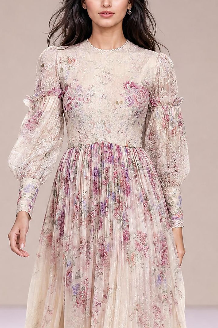 Multi-Colored Chiffon Floral Printed Maxi Party Wear Dress by Roseroom by Isha Jajodia at Pernia's Pop Up Shop