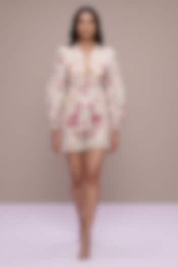 Ivory & Blush Pink Silk Linen Floral Printed Romper by Roseroom by Isha Jajodia at Pernia's Pop Up Shop