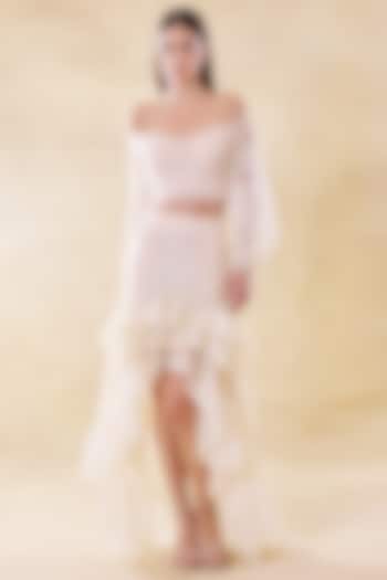Vanilla White Silk Organza Tiered High-Low Skirt Set by Roseroom by Isha Jajodia at Pernia's Pop Up Shop