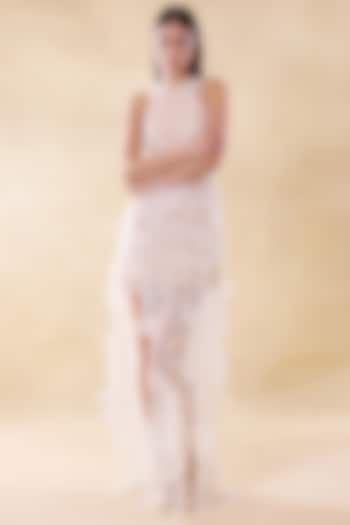 Vanilla White Silk Organza Asymmetric Party Wear Dress by Roseroom by Isha Jajodia at Pernia's Pop Up Shop