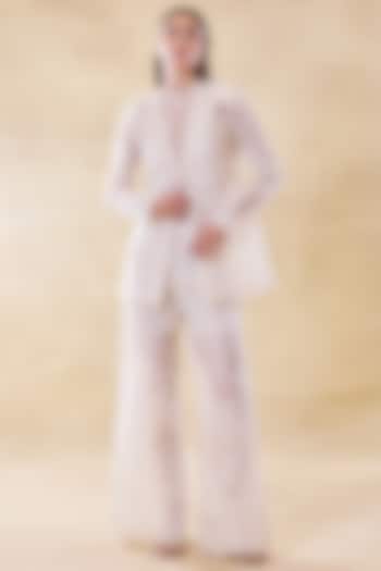 Vanilla White Silk Organza & Lace Blazer Set by Roseroom by Isha Jajodia at Pernia's Pop Up Shop