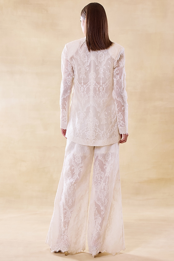 Vanilla White Silk Organza & Lace Blazer Set by Roseroom by Isha Jajodia at Pernia's Pop Up Shop