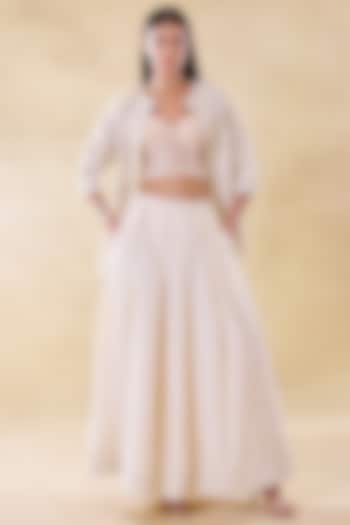 Ivory Tweed & Lace Embroidered Skirt Set by Roseroom by Isha Jajodia at Pernia's Pop Up Shop