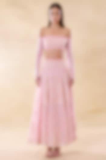 Rose Pink Lace Patches Layered Skirt Set by Roseroom by Isha Jajodia at Pernia's Pop Up Shop