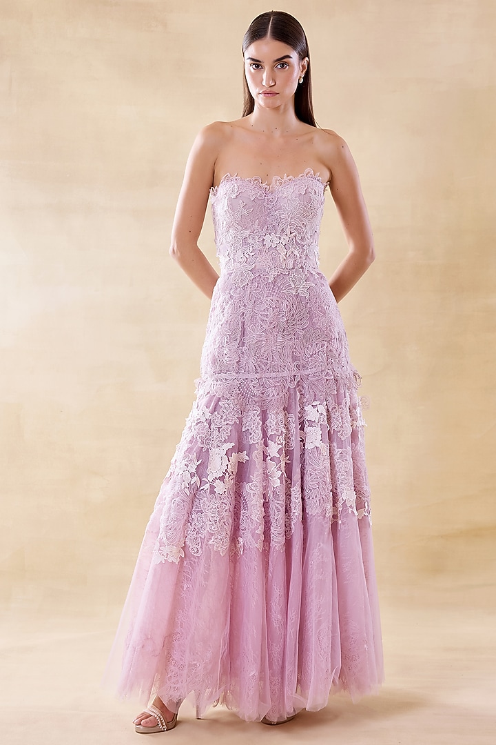 Lilac Organza & Lace A-Line Tube Party Wear Dress by Roseroom by Isha Jajodia at Pernia's Pop Up Shop