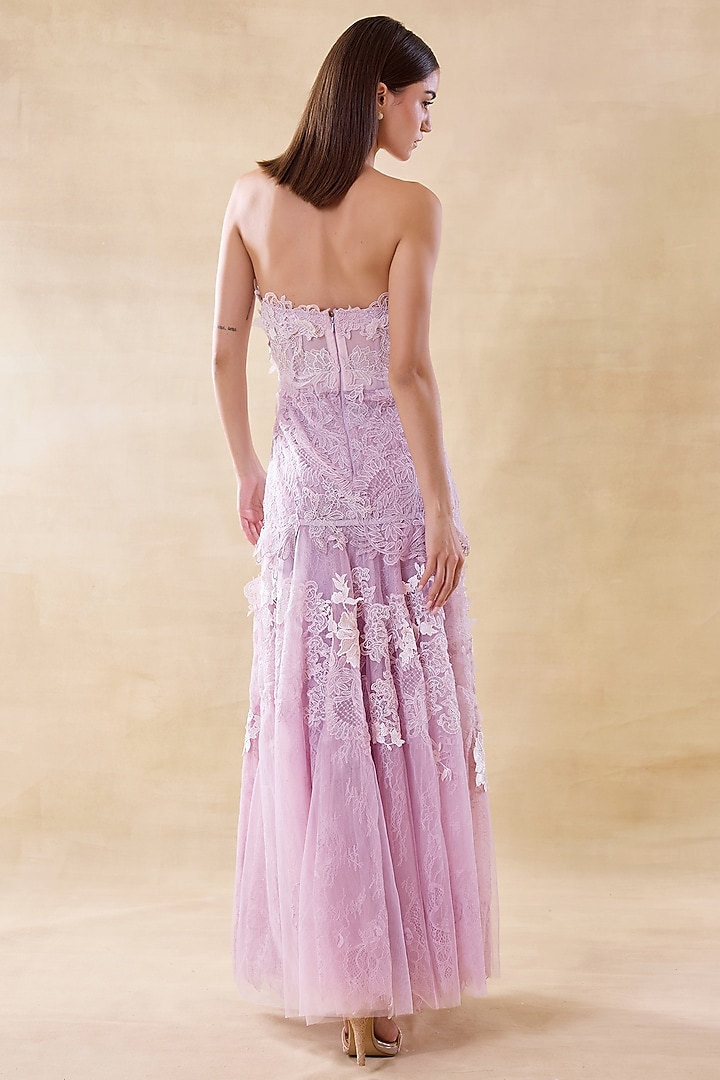 Lilac Organza & Lace A-Line Tube Party Wear Dress by Roseroom by Isha Jajodia at Pernia's Pop Up Shop