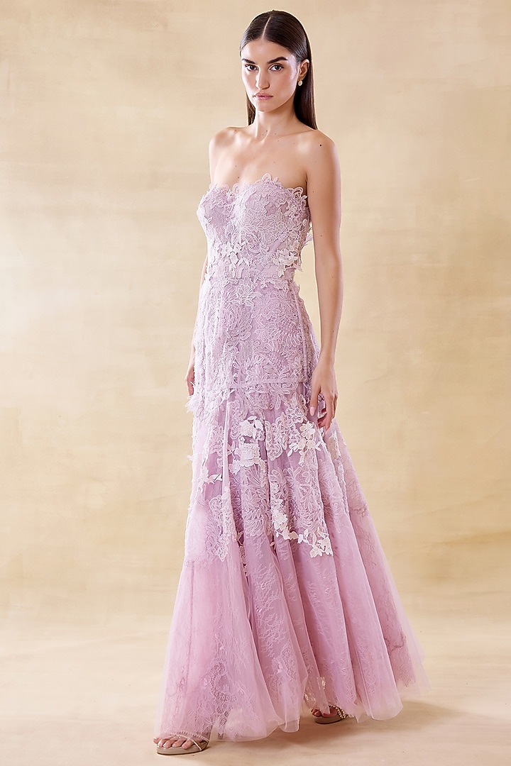 Lilac Organza & Lace A-Line Tube Party Wear Dress by Roseroom by Isha Jajodia at Pernia's Pop Up Shop