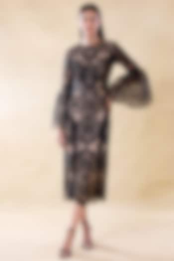 Midnight Black & Nude Silk Organza Midi Party Wear Dress by Roseroom by Isha Jajodia at Pernia's Pop Up Shop