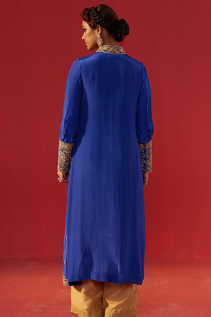 Royal Blue Crepe Embroidered Kurta Set by Rasasvada at Pernia's Pop Up Shop