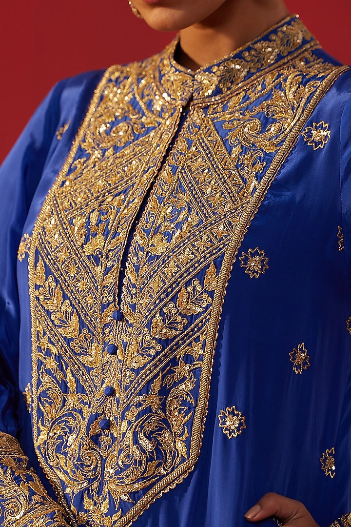 Royal Blue Crepe Embroidered Kurta Set by Rasasvada at Pernia's Pop Up Shop