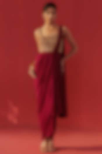 Magenta Net & Georgette Draped Party Wear Saree by Rasasvada at Pernia's Pop Up Shop