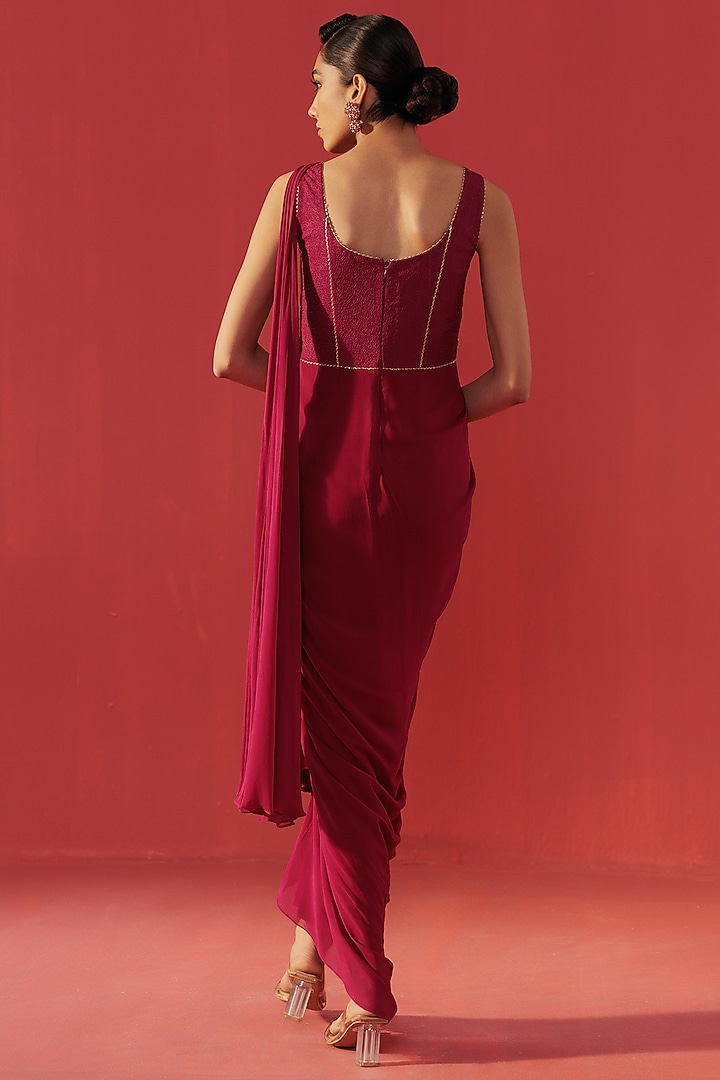 Magenta Net & Georgette Draped Party Wear Saree by Rasasvada at Pernia's Pop Up Shop