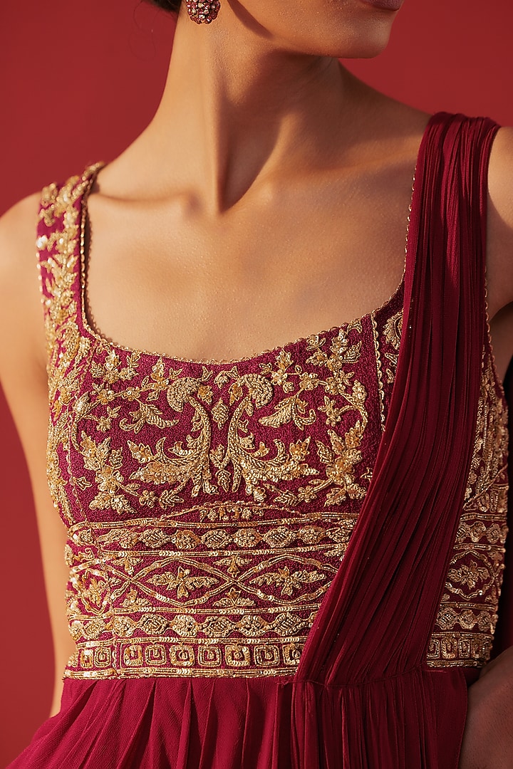 Magenta Net & Georgette Draped Party Wear Saree by Rasasvada at Pernia's Pop Up Shop
