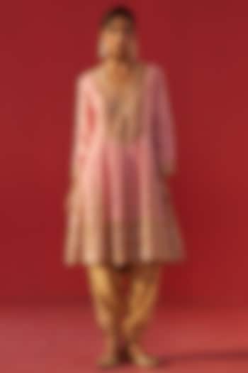 Pink Chanderi Hand & Machine Embroidered Kalidar Kurta Set by Rasasvada at Pernia's Pop Up Shop